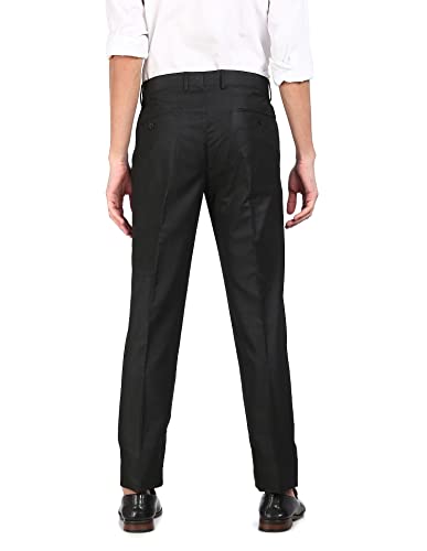 Image of Arrow Men Charcoal Flat Front Solid Formal Trousers