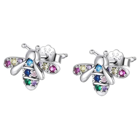 WOSTU 925 Sterling Silver Bee Earrings Shimmering Queen Bee Hypoallergenic Earring with CZ Women Jewelry Sensitive Ears Cover