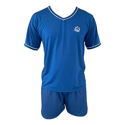 Pijama Homem Conjunto Meia Manga e Short Roupa De Dormir (M, Azul)