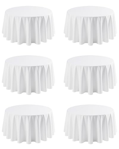 Image of Niuara White Round Table Cloth - 6 Pack, 120 inch Washable Polyester Tablecloth for Round Tables, Wrinkle-Resistant Table Cover for Weddings & Parties