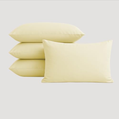 Image of Ziya Homes Pillow Cases 4 Pack - Yellow Housewife Pillowcases - 200TC Soft Brushed Microfiber Pillow Covers with Envelope Closure (50 x 75 cm)