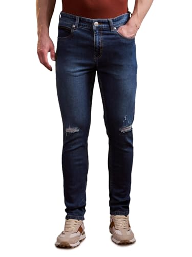 Image of Men's Mid Blue Solid Skinny Fit Denim Jeans