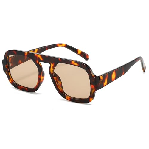 OSAGAMA Retro 70er Jahre Sonnebrille Vintage Quadratische Brille UV400 Schutz für Damen Herren (Leopard Champagne)