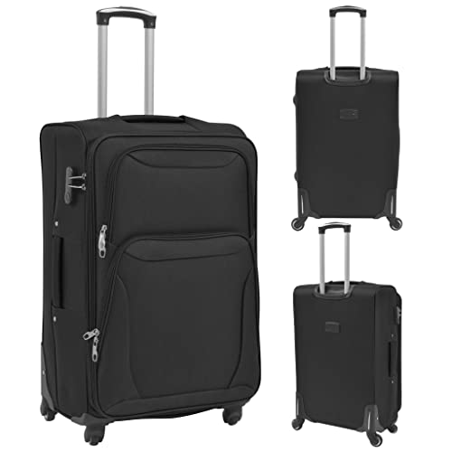vidaXL Soft Case Trolley Set 3 Piece Black Trip Traveling Luggage Suitcase2