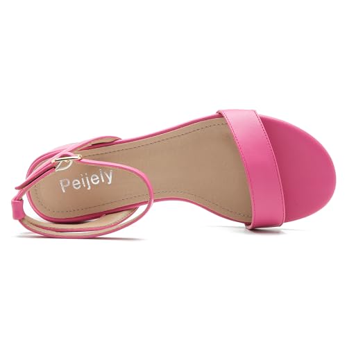 Image of Women's Ankle Strap Sandals, Low Block Heel, Open Toe Summer Dress Shoes with Buckle Closure