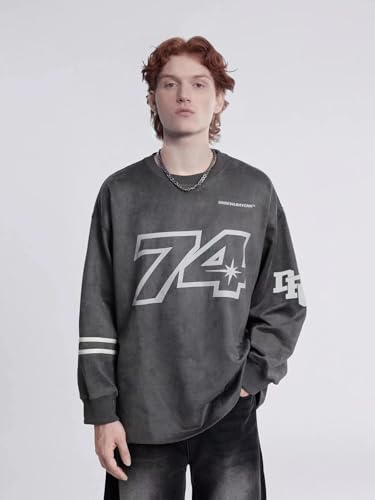 Mens Oversized Sweatshirt Letter Print Vintage Crewneck Long Sleeve Loose Graphic Pullover Tops Unisex Streetwear2
