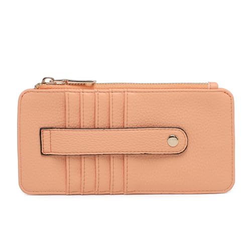 JEN & CO. Saige Women's Wallet Clutch Credit Card Holder With Zip Change Pocket Vegan Leather Peach Sherbert