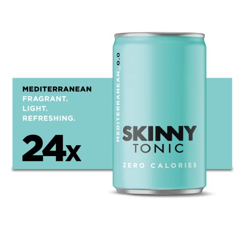 Skinny Tonic Mediterranean Tonic Water | 24 x 150ml cans | Best tasting full flavour with zero calories, zero sugar and 100% natural | Premium Gin and Tonic Mixer