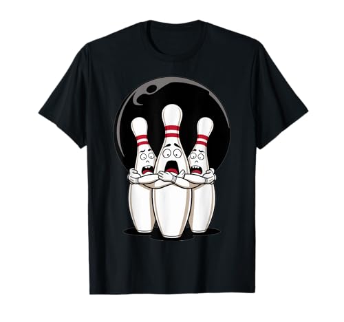 Cartoon Scared Bowling Pins - Funny Sport Bowler Tee T-Shirt