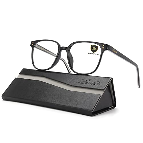 Livho Acetate Blue Light Blocking Glasses for Women Men, Fashion Fake Eyeglasses Frames, Anti Blue Lense for Computer Gaming (Bright Black)
