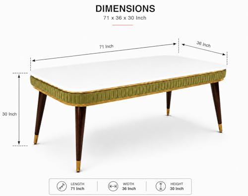 Image of WOODEN SPACE 6-Seater Wooden Dining Table Set | Nano Composite Marble Top | Solid Wood Base | Modern Dining Room Furniture with 6 Chairs (Light Green)