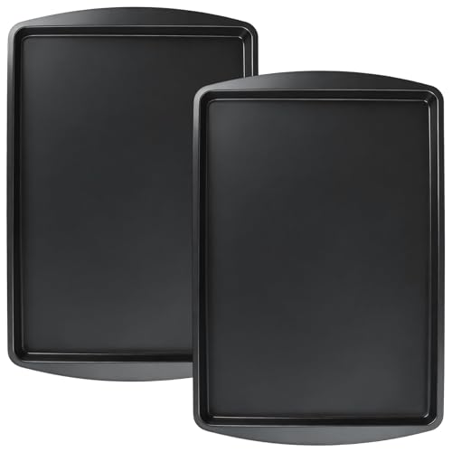 COEWUR 2 PCS Carbon Steel Cooking Trays for Oven, 38×25×1.7cm Baking Tray/Pan with Handle, Non-Stick Baking Sheets for Roasting/Cooking, Dishwasher Safe & Easy to Clean