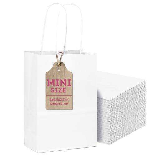 Gcardist 24 piezas de mini bolsas de regalo blancas con asas 15,24x11,43x6,35cm (6
