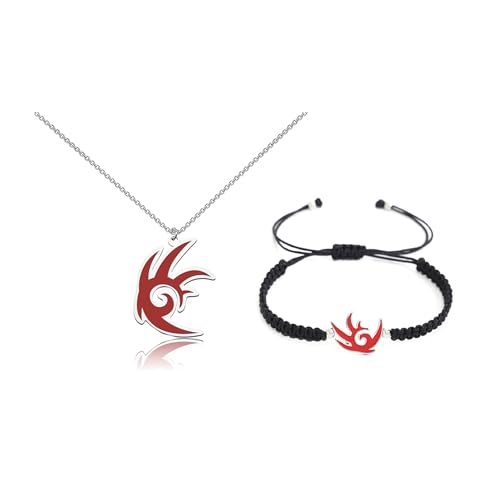 Vurotry Red Hedgehog Bracelet Necklace Set Handmade Bracelet Game Pendant Cosplay Necklaces Stainless Steel Chain Trendy Statement Inspired Jewelry (red-set)