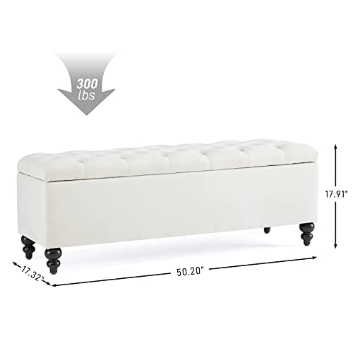 Storage Ottoman 50.2 Inches Upholstered Fabric Storage Ottoman Bench,Button Tufted Ottoman with Storage for Living Room,Bedroom End of Bed Bench Withstands 304lbs (Ivory) - Image 3
