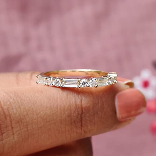 Shinyso Gold Plated Wedding Band For Women Baguette Round Cubic Zirconia Thin Stackable Rings Eternity Band Size 8 #TOP3