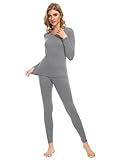 iWoo Womens Thermal Underwear Set Thin Leggings Pants Bottoms Tops Long Sleeve Pretty Ladies Base Layer Soft Baselayer Set Manufacturer Size 3, (UK Size: M, Grey)