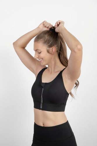 Image of Women Zip Front High Impact Sports Bra for Fitness, Workout, and Training for Physical Wellness Black