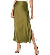 Skrtimory Womens Satin Silk Maxi Slit Skirt Elastic Waistband Maxi Long Satin Slit Skirts for Women