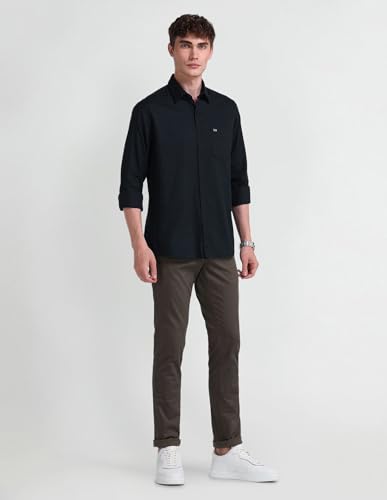 Image of Arrow Sport Men Slim fit Cotton Solid Long Sleeves Semi-Cutaway Collar Shirt