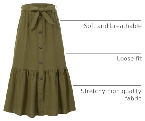 Image of Maxi Skorts Skirt for Girls Button Front High Waisted Long Skirt with Belt Ruffled Skirts with Pocket 3-12Years