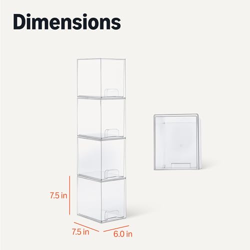 Image of Amazon Basics Stackable Plastic Storage Makeup Organizer Drawers, Clear, 6.0 inch x 7.4 inch x 7.7 inch, 4 Pack