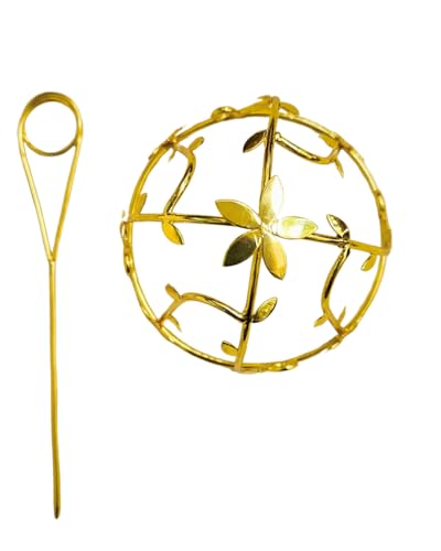 Image of Hair Bun Cage Accessory for Women | Handcrafted Brass Juda Cover with Stick | Anti-Tarnish Traditional Hair Accessory for Wedding & Festive (Flower Cage Hair Bun (Golden))