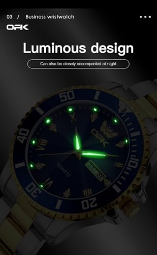 Image of OPK Watches for Men Diamond Roman Analog Mens Watches Waterproof Large Stainless Steel Men Wrist Watch Business Father Gift Watch Blue
