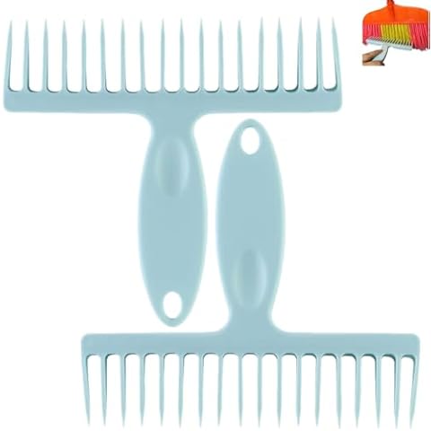 2 Pcs Broom Comb Hair Removal Comb Cleaning Brush with Hanging Hole Cleaning Tool for Floor Bathroom Sewer Hair Collectors, Blue Cover