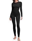 VVX Women's Long Sleeve Bodycon Jumpsuits Shapewear Sexy One Piece Crew Neck Jumpsuit Seamless Rompers - Black XS/S