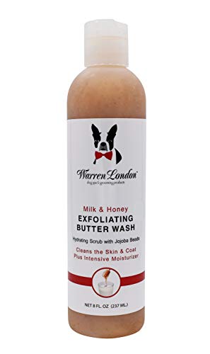 Warren London Exfoliating Butter Wash – Milk & Honey Dog Shampoo, 8 oz | Cleans, Exfoliates & Deep-Conditions in One | Jojoba Beads Remove Dandruff & Itch | Non-Oily Shine | Made in USA