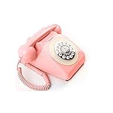 Teléfono de grabadora retro, teléfono de grabadora de boda, teléfono fijo giratorio vintage (color: rosa)