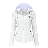 Brillantes modisches Design, professioneller Schnitt und hochwertige Nähte. Stehkragen mit abnehmbarer Kapuze sieht cool und niedlich aus. Die plissierten Details an Schulter und Bündchen bringen ein bisschen Besonderes zu dieser Lederjacke. Basic aber stilvoll, Slim Fit Design Stil kann Ihre Figur besser zeigen