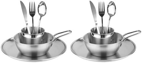 Camping Stainless Steel Silverware Set, Include Plate Cup Tableware Utensils Set for Outdoor Camping Hiking Picnic (2 Person)