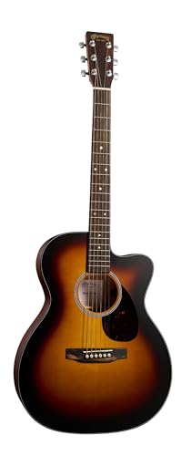 Martin OMC-10E Modern Burst Road Series Acoustic-Electric Guitar – 1935 Sunburst Spruce Top & Sapele | Satin Finish | E1 Electronics with Built-In Tuner | Softshell Case Included (Right)