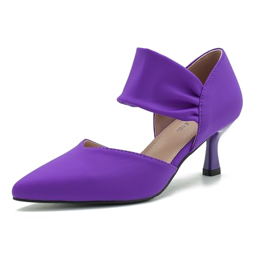 MAIERNISI JESSI Kitten Heels for Women Closed Pinted Toe Low Heels Slip on Ankle Strap Elegant Dress Pumps
