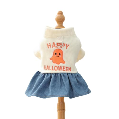 AttRex 可愛い ペット服 ドレス 秋冬 犬服 ワンピース 洋服 小型犬 中型犬 ドッグウェア 人気 ファッション スカート 暖かい 防寒 姫糸 猫服 ハロウィン 寒さ対策 (XL,ホワイト・ブルー)