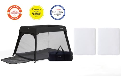 Image of Silver Cross Sleep & Go 3 in 1 Travel Crib Carbon & Slumber Sleep & Go Fitted Sheet One in Small one in Large Bundle