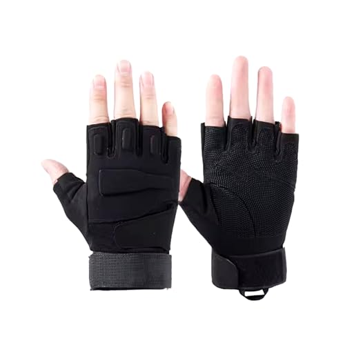 Image of Faux Leather Half Finger Tactical Gloves, Durable Fingerless Gloves for Cycling, Gym, Motorcycle Gloves, Training Gloves, Breathable Gloves, and Outdoor Activities (Black, L)