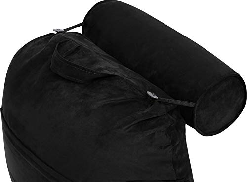 Image of Husband Pillow XXL Aspen Edition, Adult Reading Sit Up Bed Rest Pillow for Bed with Arms & Neck Roll on Bungee Cord - Premium Memory Foam - Reversible 2 Sided Cover Micro Suede or Plush, Stable Black