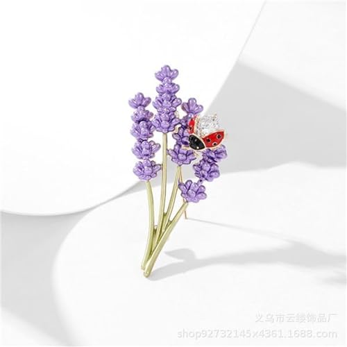 Image of Lavender Flower Brooch Crystal Ladybugs Elegant Accessories for Women Scarf Dress Decoration Brooches Lapel Elegant Pin Fashion Gift Jewelry Wedding Flowers Corsage for Ladies Christmas Birthday