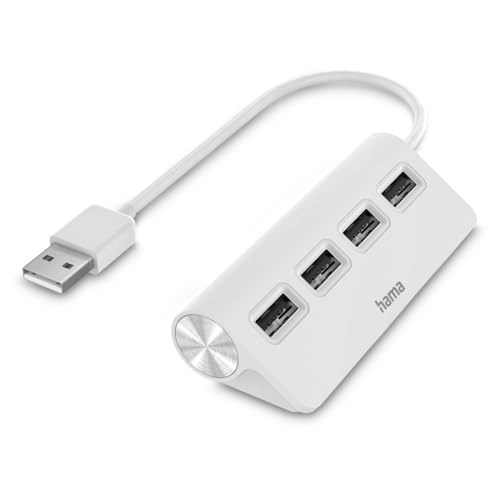 Hama Hub USB, 4 Ports, USB 2.0, 480 Mbit/s, Métal, Garantie 10 Ans, Blanc