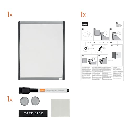 Nobo Kleine Magnettafel mit Bogenrahmen, an der Wand montierbar, beinhaltet 1 x Marker, Magnete und selbstklebende Schaumstoffpads, für Haus/Büro, 280 mm x 355 mm