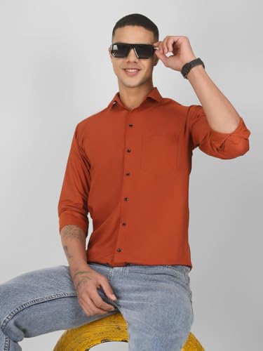 Image of Mens Cotton Lycra Full Sleeve Slim Fit Semi-Formal Shirt | Textured Pattern | Curved Hem