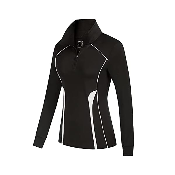 JACK SMITH Women Long Sleeve Polo Shirts Sports Athletic Shirts Dry Fit Golf Tennis Tops Zip Up Workout Shirts Black XL