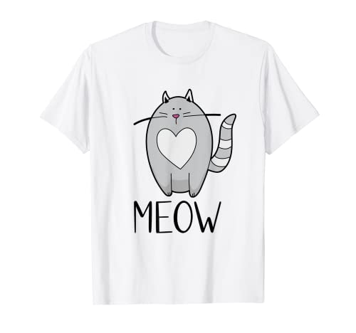 Meow Cat con corazón de dibujos animados - Lindo gato propietario Camiseta