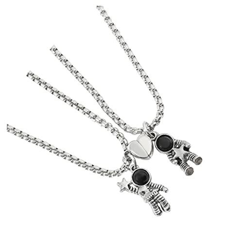 LIGIGWASH 2 pièces Collier Couple Magnétique Acier avec Pendentifs Astronautes Bijoux Intimes et Durables pour Homme et Femme Idée Saint Valentin et...