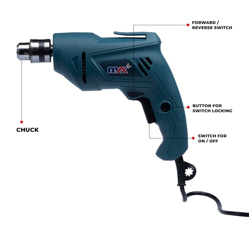 Image of MAX MXD350-IN 350W CORDED Rotary Drill, 2800 RPM No Load Speed, 1.5 to 10mm Chuck Capacity, 1.4 kg, Professional Tool for Wood and Metal Surfaces