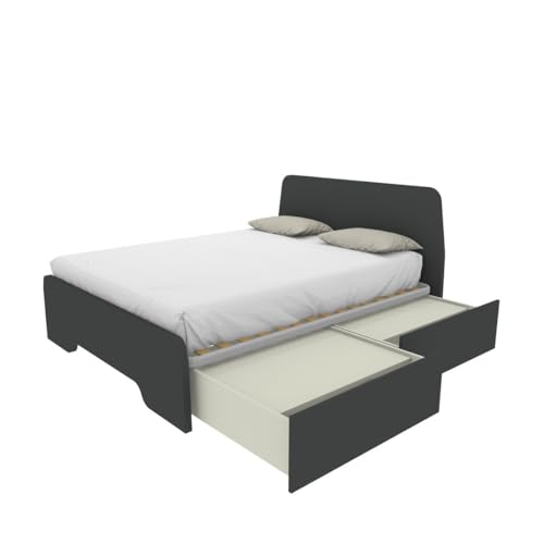 MOBILFINO CAMERETTE Cama de matrimonio 160 x 200 con cabeceros moldeados y cajones – Basalto, Derecha