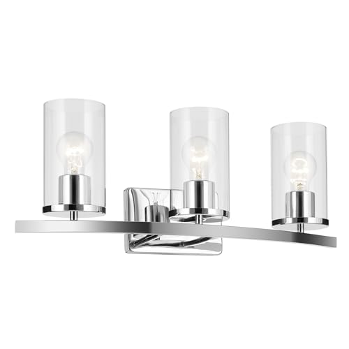 Image of Kichler Crosby 23 inch 3-Light Bathroom Vanity Light Fixture with Clear Glass in Chrome, Modern Wall Mount Lighting for Powder Room, Mirror Lighting (23 inch x 8.75 inch), 45497CHCLR